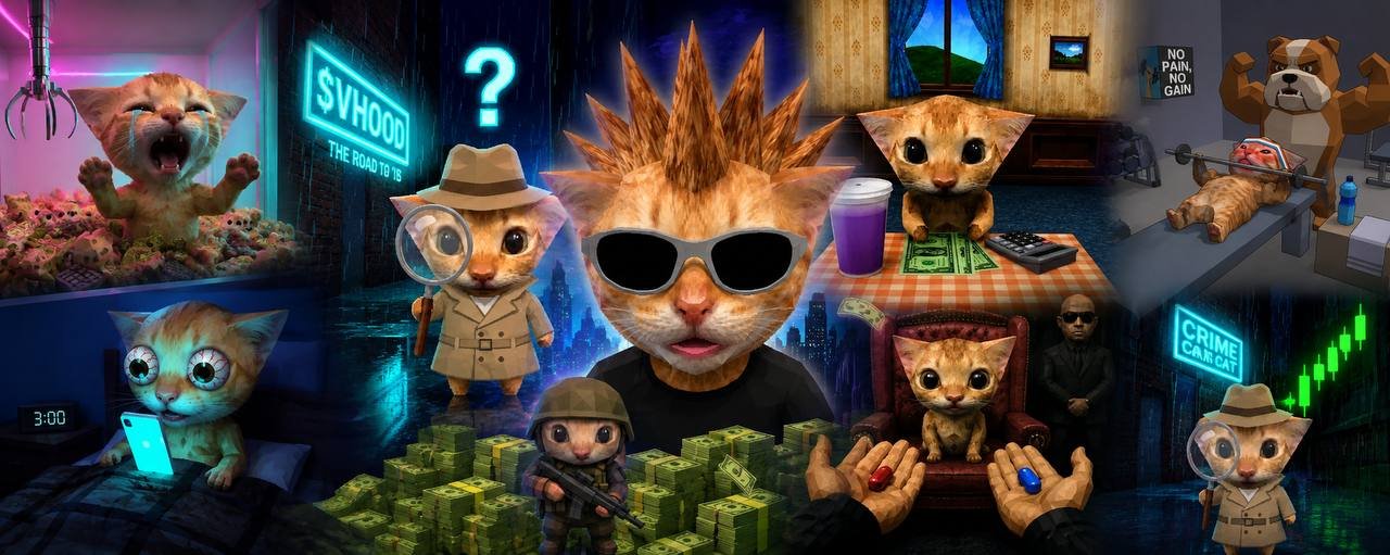 A wide collage of many low-poly cat memes side by side